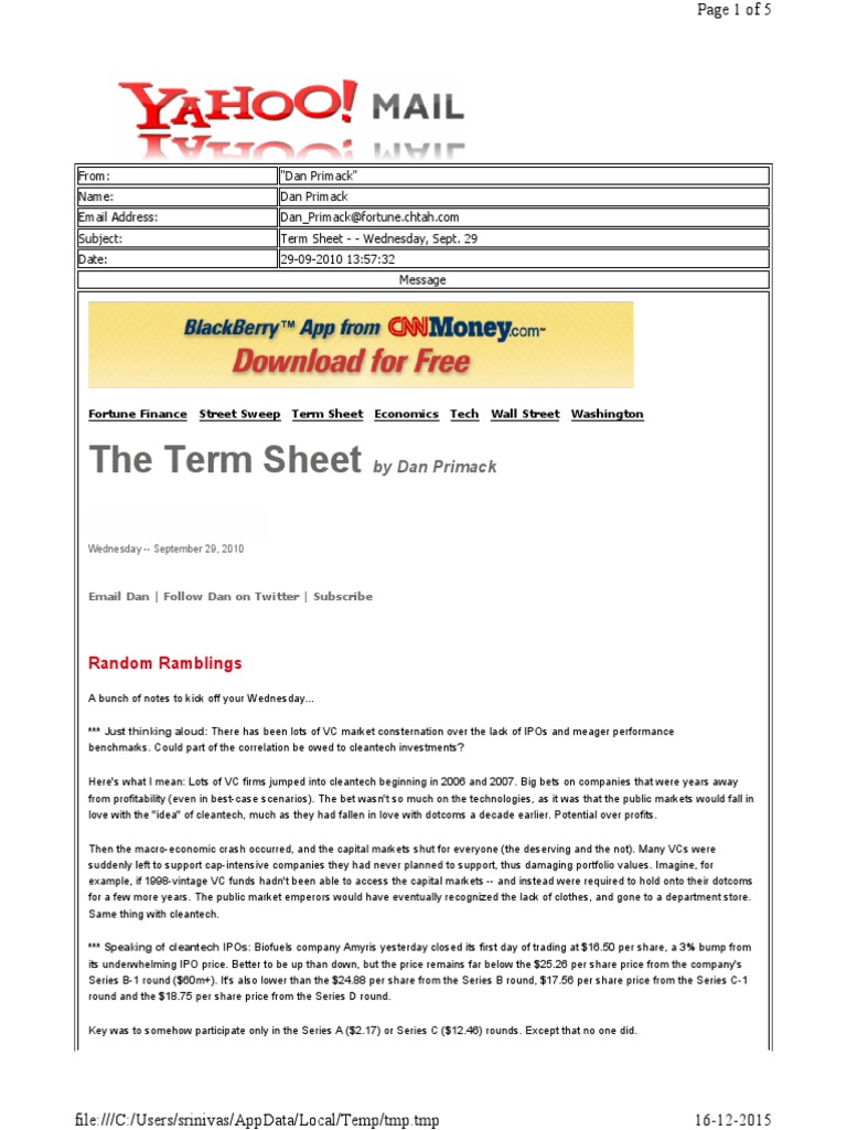 Term Sheet Insights - Sept 29, 2010 | PDF | Venture Capital | Corporate ...