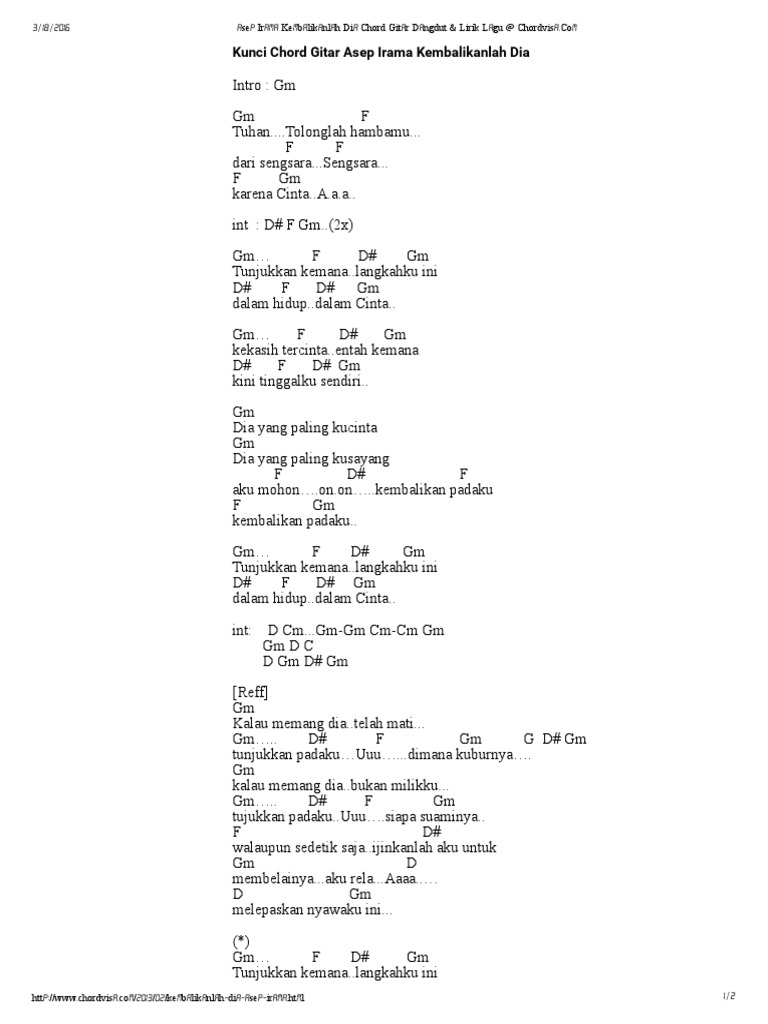 Kembalikanlah Dia Chord Gitar Dangdut Lirik Lagu Chordvisa
