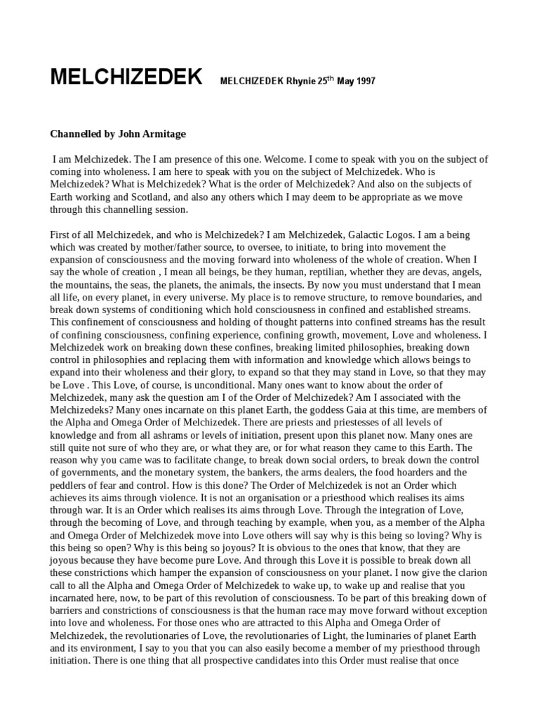 Melchizedek Channeling PDF Consciousness Religion And Belief