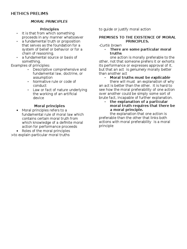Hethics Prelims: Principles Premises To The Existence of Moral ...