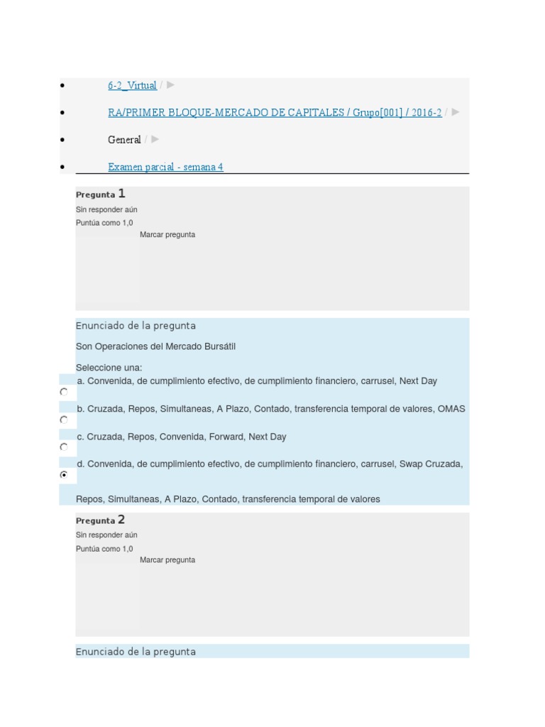 Examen Parcial Mercado de Capitales 2016 | PDF | Compartir (Finanzas ...