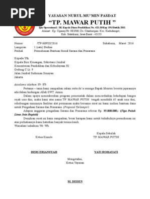 Surat Permohonan Sarana Prasarana