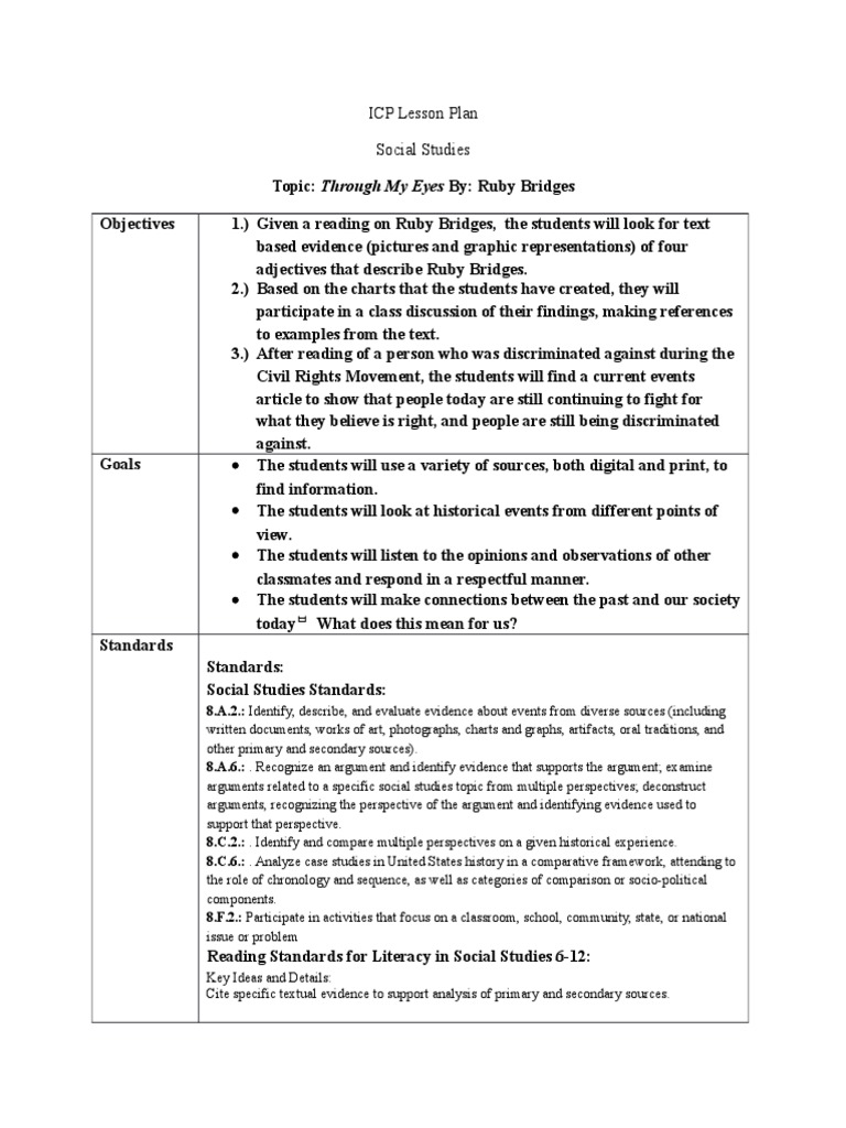 ICP Lesson Plan Social Studies | PDF | Cognition | Communication