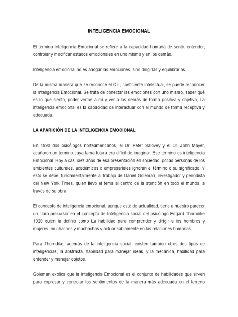 Comprendiendo la Inteligencia Emocional | PDF | Inteligencia ...