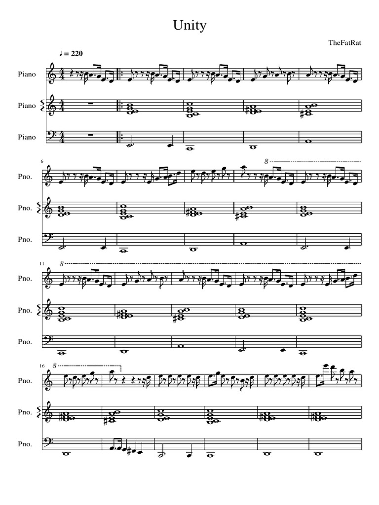 Fat Rat Unity Sheet Music , Unity-TheFatRat- Free Piano Sheet Music ...