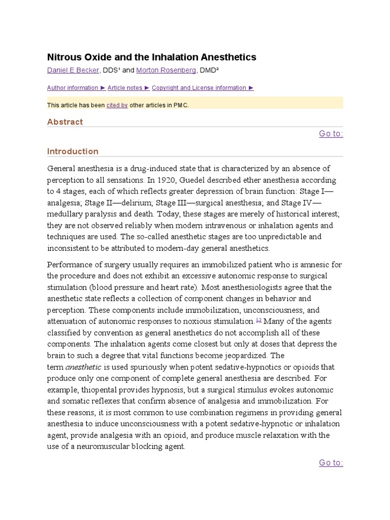 Nitrous Oxide and the Inhalation Anesthetics.doc Anesthesia Nitrous