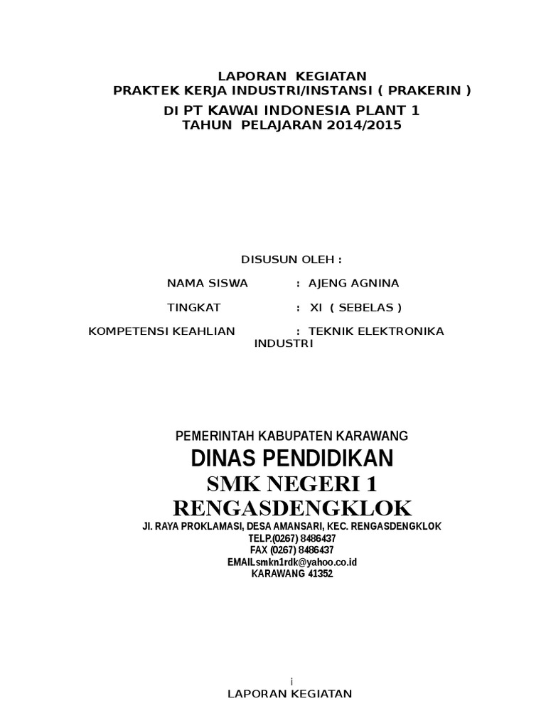 Contoh Laporan Prakerin Smk Jurusan Elektronika Industri