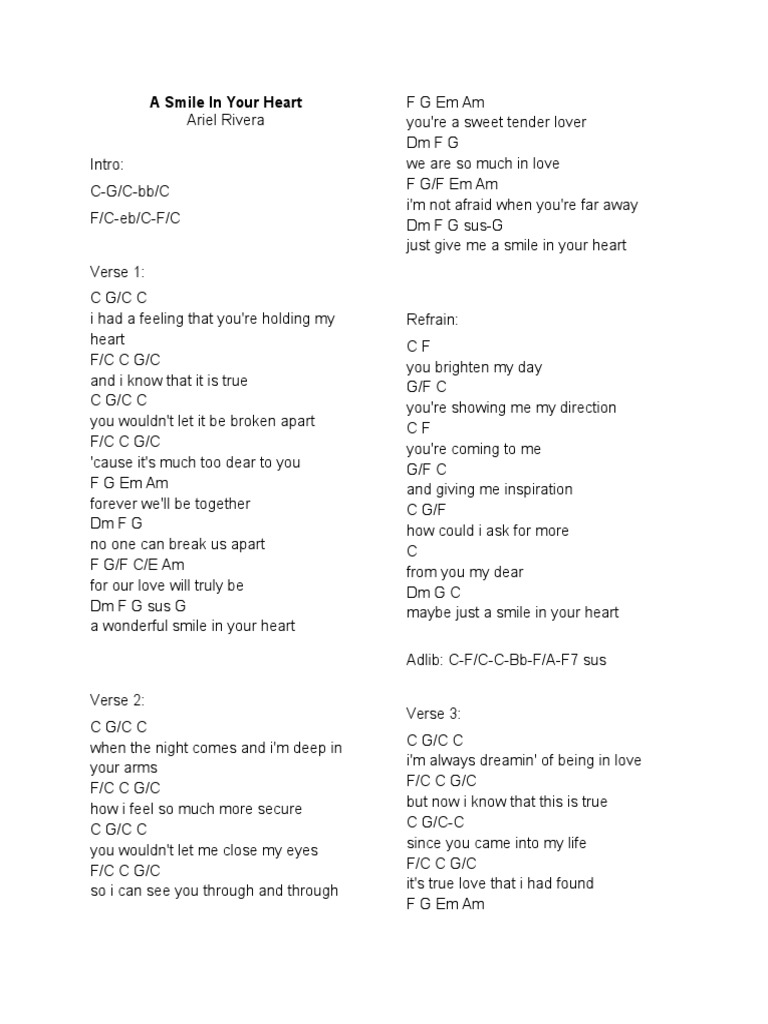 A Smile In Your Heart Lyrics Chords Song Structure Songs