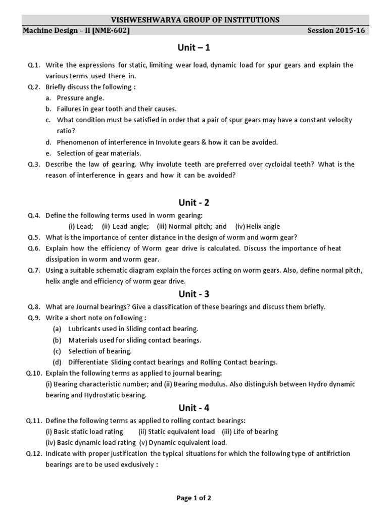 Theory Questions On Machine Design | PDF | Gear | Bearing (Mechanical)