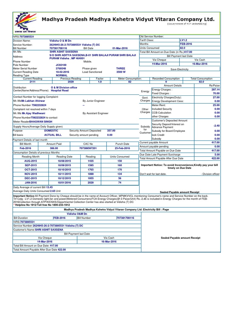 Electricity Bill Receipt Payments Receipt