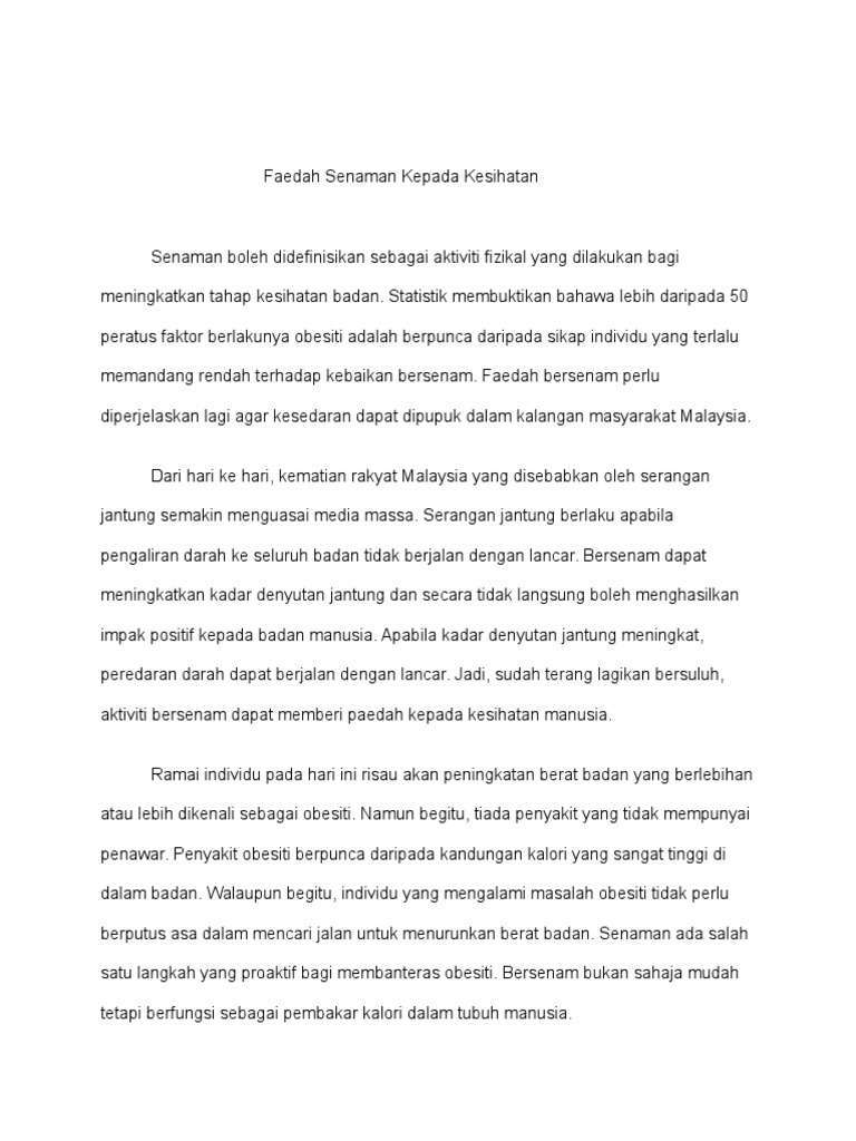 Faedah Senaman Kepada Kesihatan Pdf