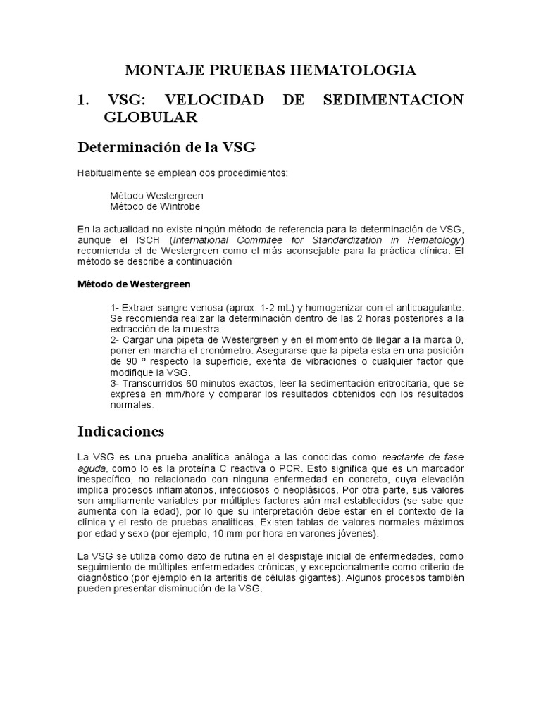 Clase VSG Velocidad de Sedimentacion Globular. | PDF | Sangre | Fluidos ...