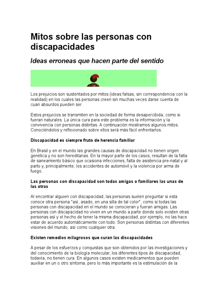 Mitos sobre Discapacidad y Educación | PDF | Invalidez | Discapacidad ...