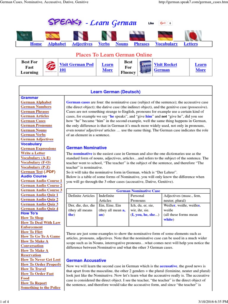 German Cases | PDF | Grammatical Gender | Linguistic Typology
