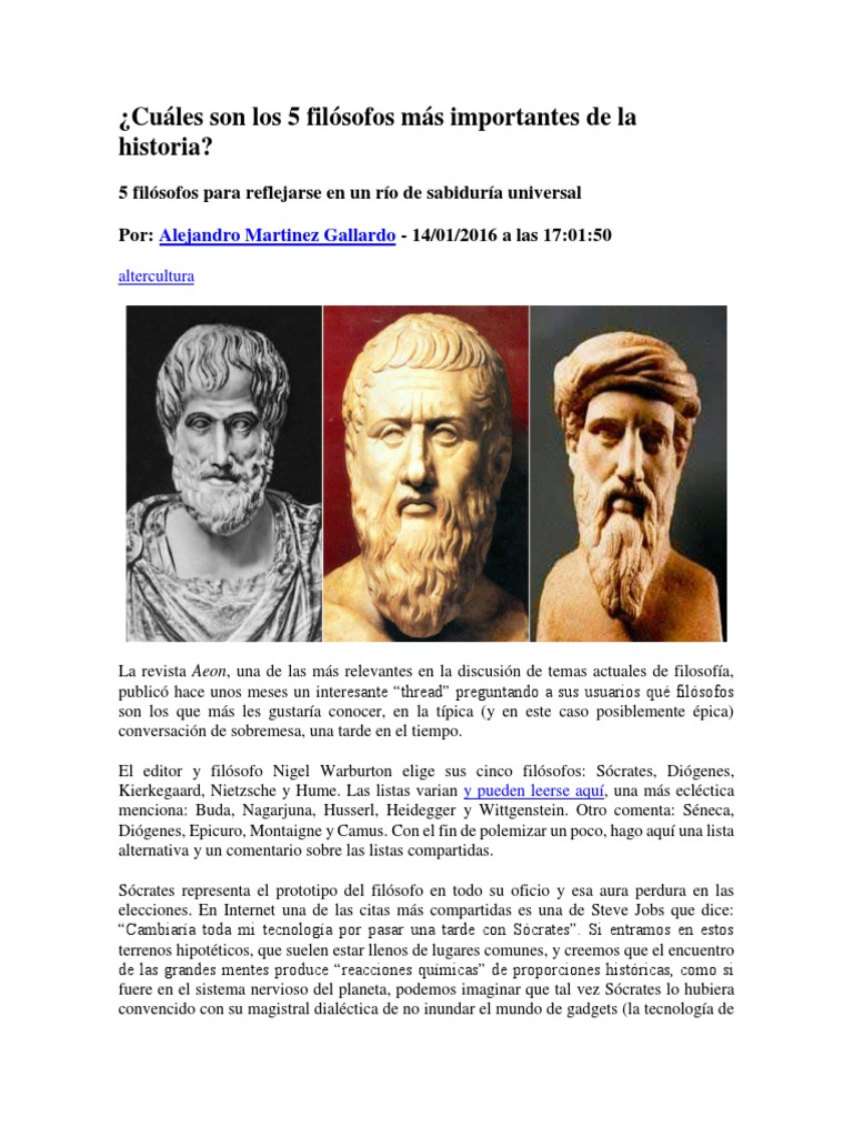 Cuáles Son Los 5 Filósofos Más Importantes de La Historia