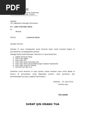 Contoh Surat Lamaran Kerja