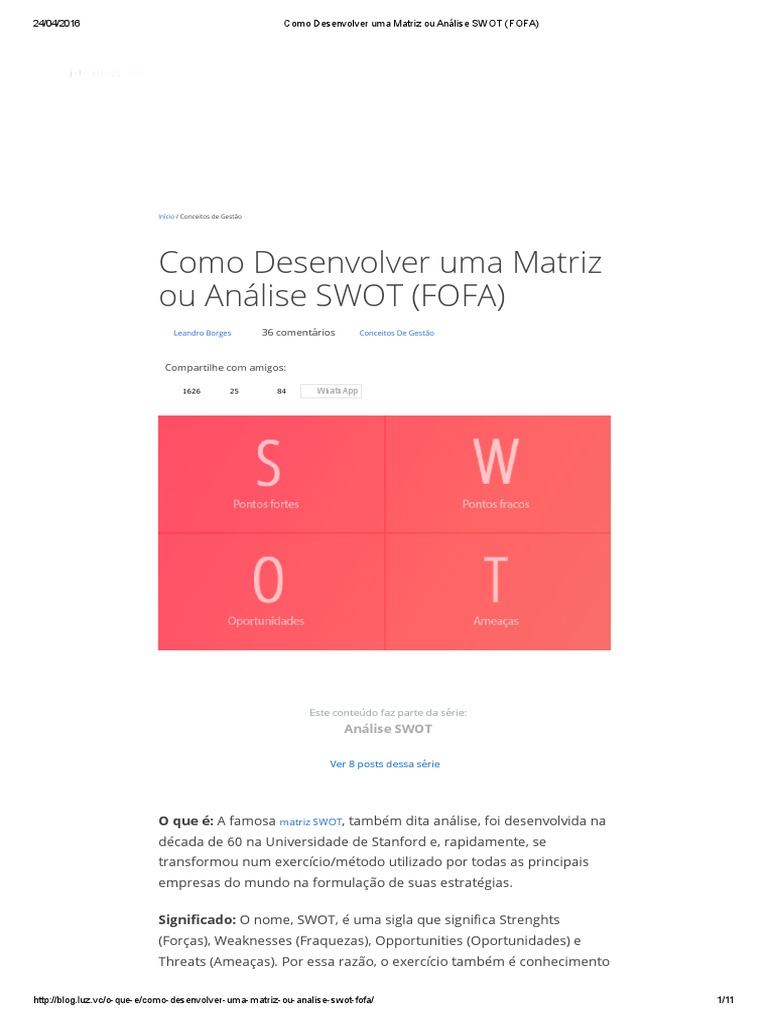 Como Criar uma Matriz FOFA Eficiente | PDF | Análise SWOT | Cognição