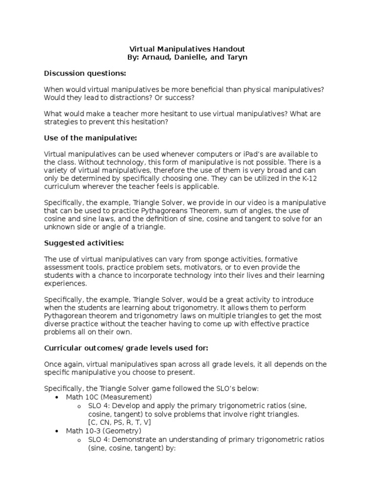Triangle Solver: Virtual Manipulatives Guide | PDF | Trigonometric ...