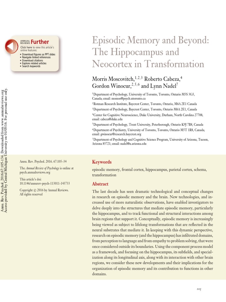 Episodic Memory and Beyond | PDF | Hippocampus Anatomy | Memory