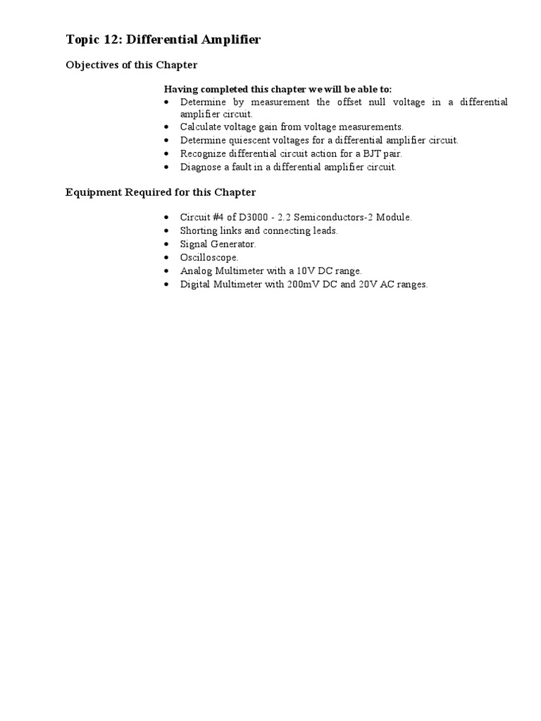 Differential Amplifier Analysis Guide | PDF | Amplifier | Transistor