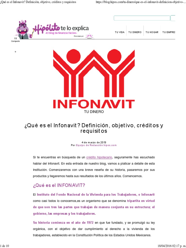 Infonavit | PDF | Hipoteca Comercial | Finanzas y administración del dinero