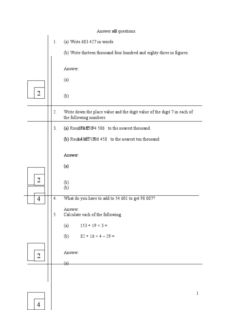 Soalan Peperiksaan Matematik Tingkatan 1 Kertas 2 Pdf Elementary Mathematics Number Theory
