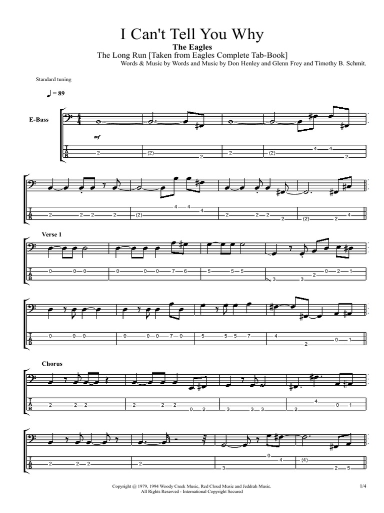 Eagles i cant tell you why bass pdf rock songs country music