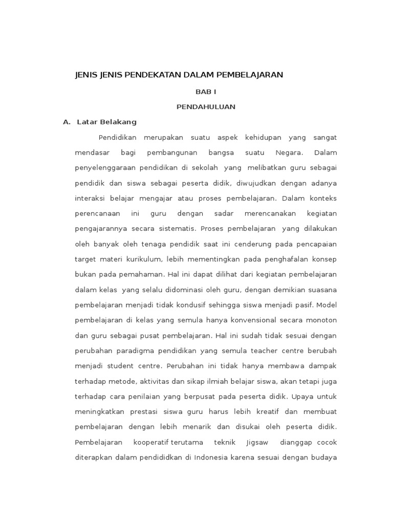 Jenis Jenis Pendekatan Dalam Pembelajaran | PDF