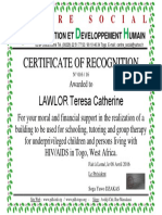 N Réf 016 2016 Certificat de Reconnaissance LAWLOR Catherine Anglais