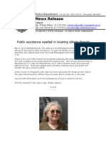 News Release: Public Assistance Needed in Locating Elderly Female