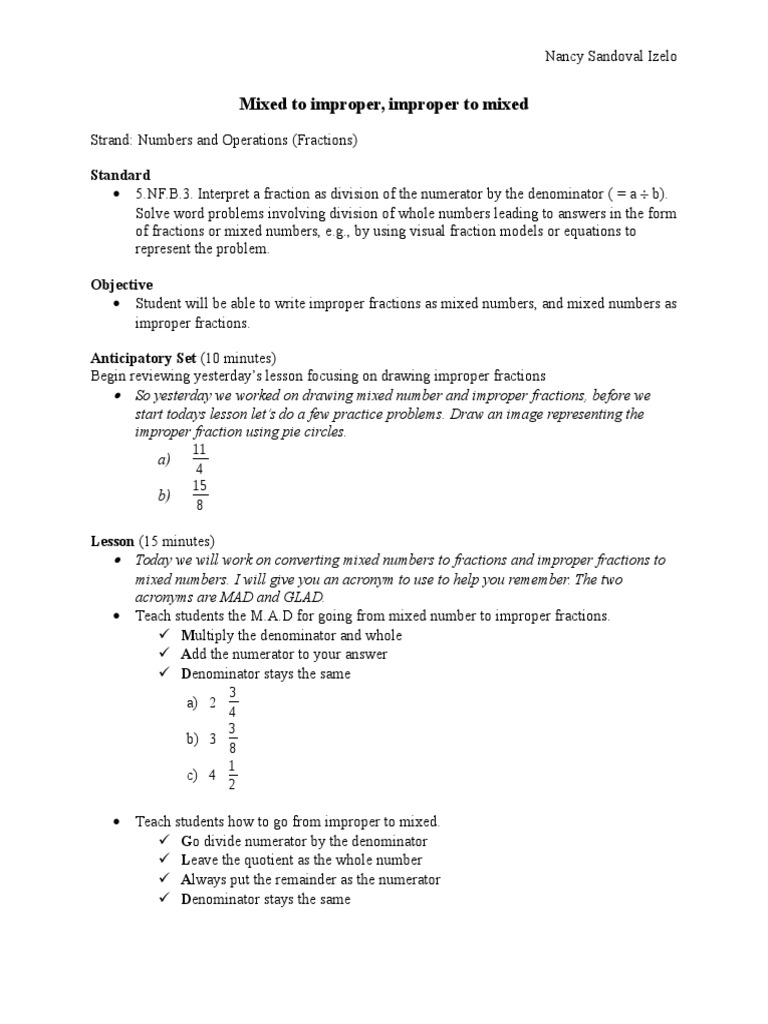 Converting Fractions Lesson Plan | PDF