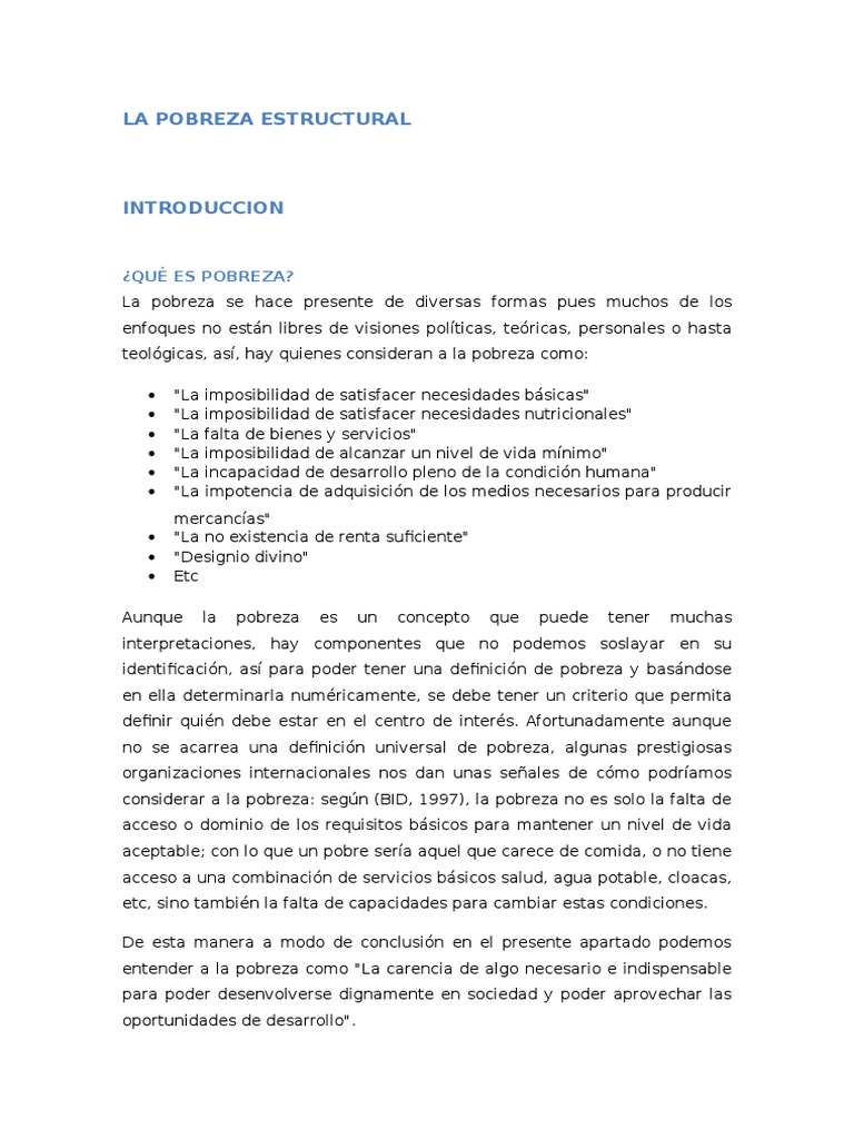 Causas y Consecuencias de la Pobreza Estructural | PDF | Pobreza ...