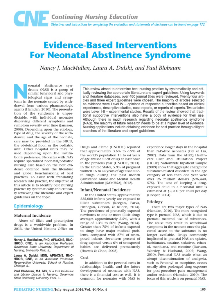 Evidence Based Interventions For Nas PDF Breastfeeding Substance