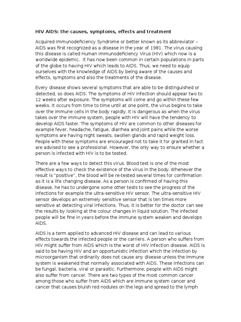 HIV AIDS: The Causes, Symptoms, Effects and Treatment | PDF ...
