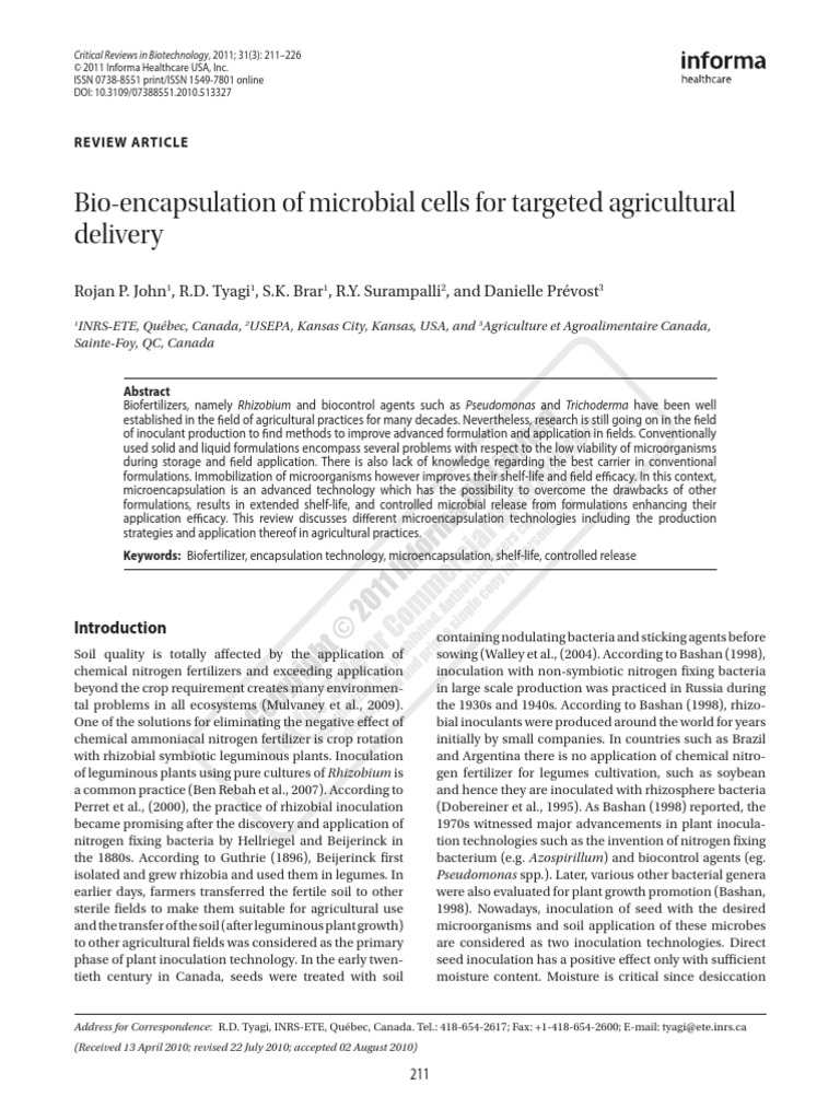 Bioencapsulation of Microbial Cells For Targeted Agricultural Delivery ...