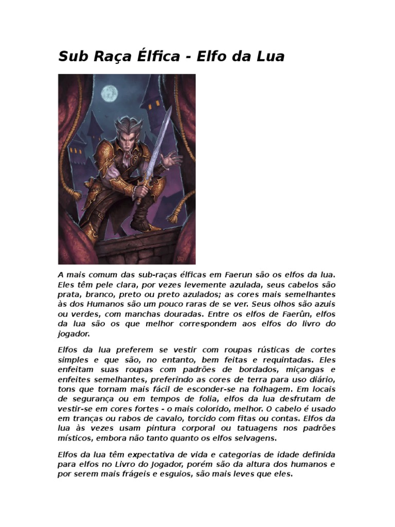 Características dos Elfos da Lua | PDF | Elfos | Reinos Esquecidos ...