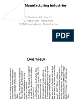 Chemical Manufacturing Industries: 1) Deutsche AG, Munich 2) Ropar Asia, Hong Kong 3) AMB International, Kuala Lumpur