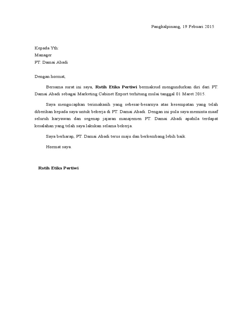 Inilah 9+ Contoh Surat Resign File Pdf 