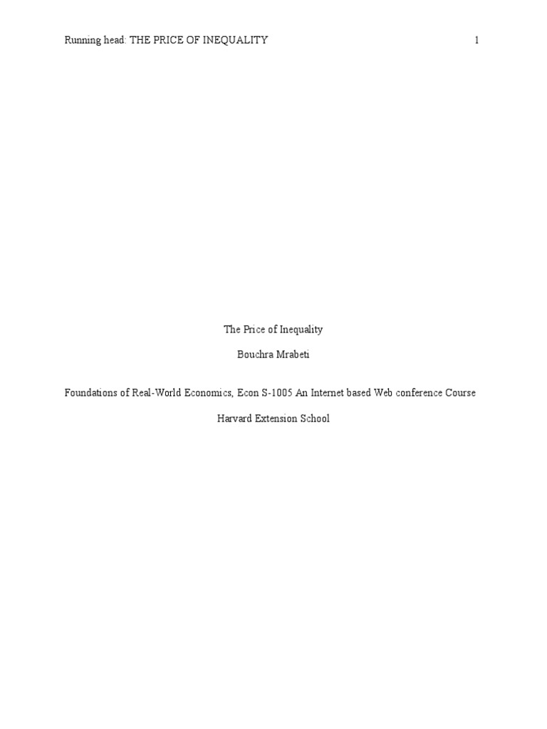 An Analysis of Joseph Stiglitz's Book 'The Price of Inequality How