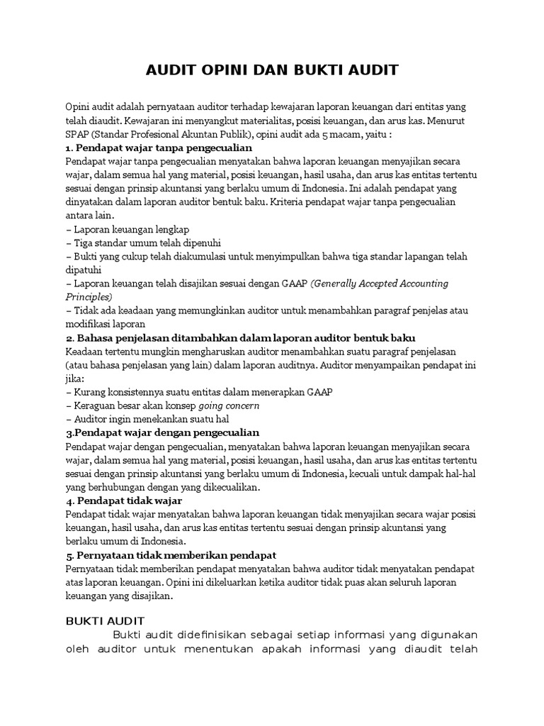 Audit Opini dan Jenis-Jenis Bukti Audit | PDF