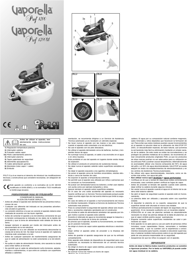 Manual de usuario Polti Vaporella Prof-1300 (Español - 4 páginas)