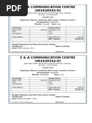 Penyata Gaji Template  PDF