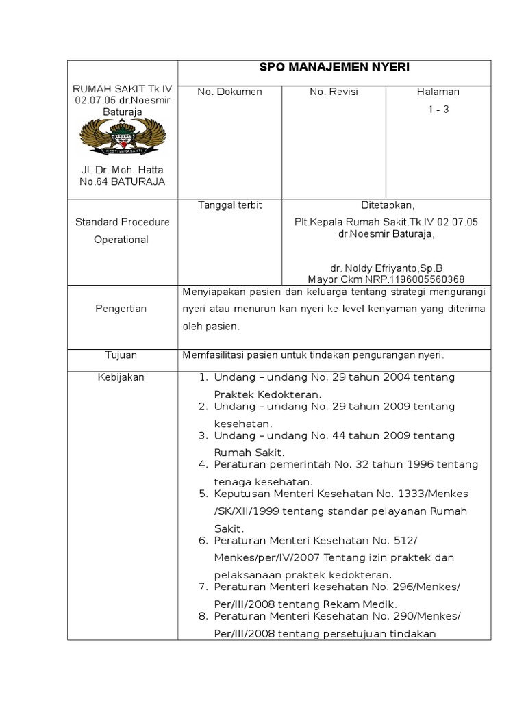 Sop Manajemen Nyeri