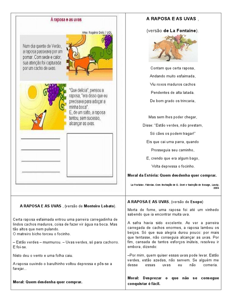 Esopo Fabula A Raposa E As Uvas Leitura E Interpretação A Raposa E