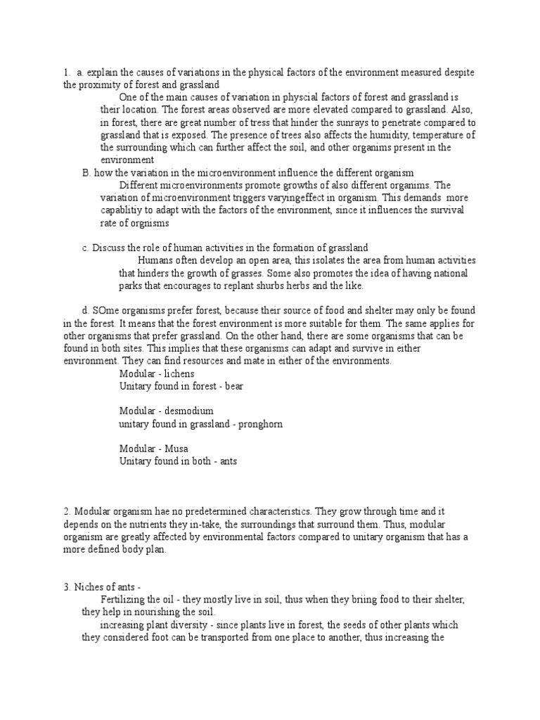 Guide Questions 1' Bio 150 PDF Plants Habitat