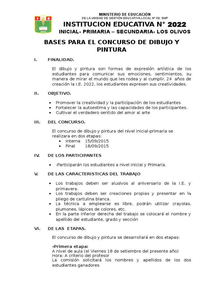 Bases Para El Concurso de Dibujo y Pintura Dibujo Pinturas Prueba gratuita de 30 días Scribd