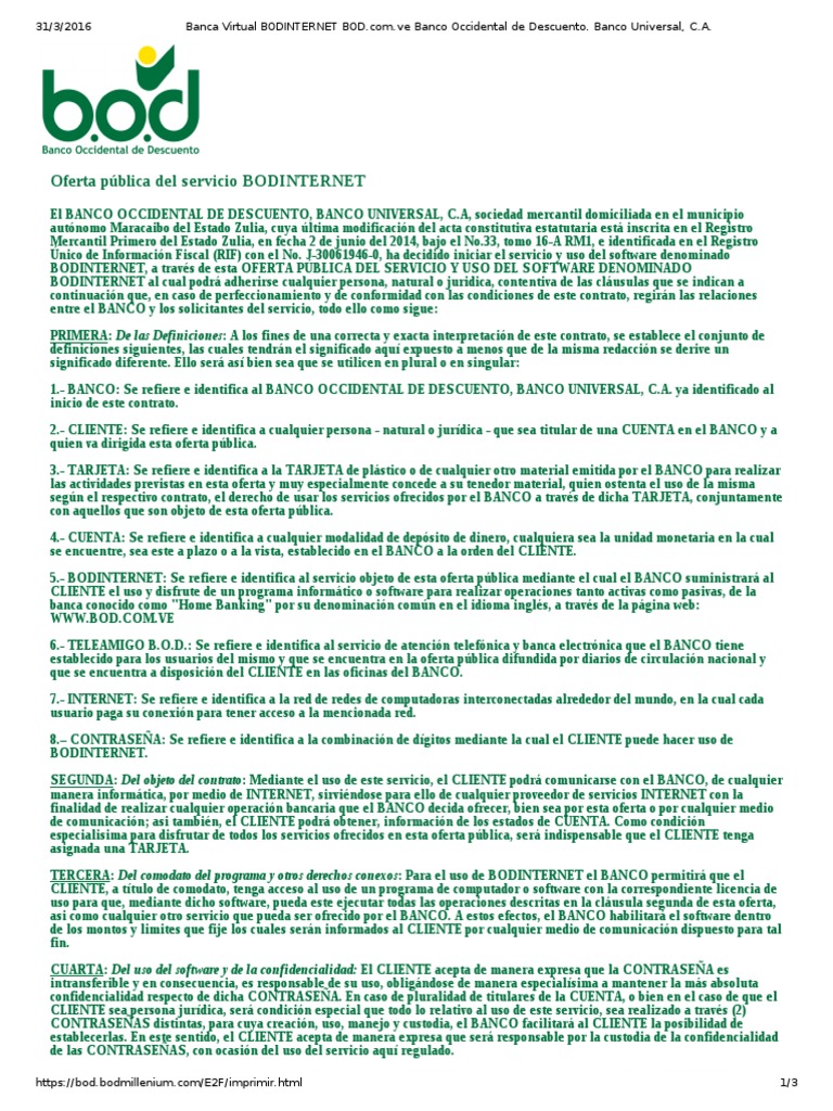 Banca Virtual BOD Com.ve Banco Occidental