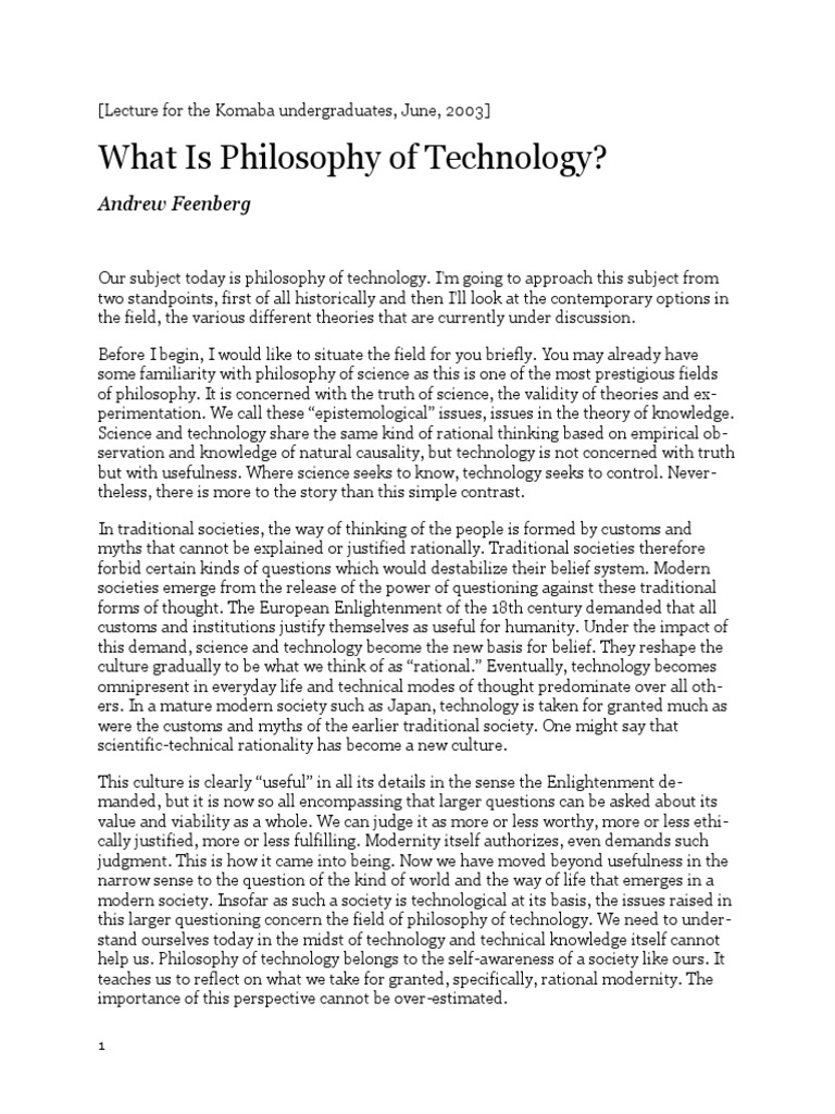 What is Philosophy of Technology Technology Essence Free 30day
