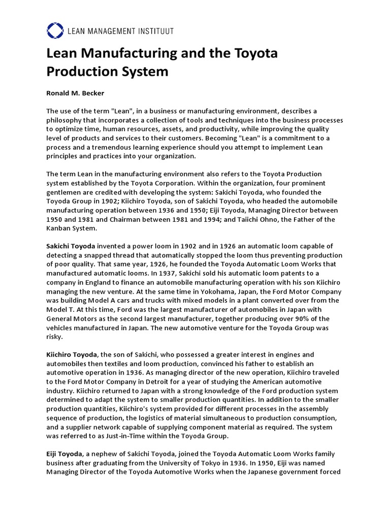 Lean Manufacturing and The Toyota Production System PDF | PDF | Toyota ...