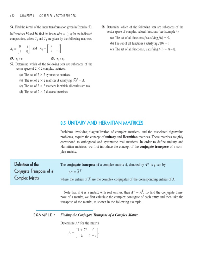Unitary and Hermitian Matrices | PDF | Matrix (Mathematics ...